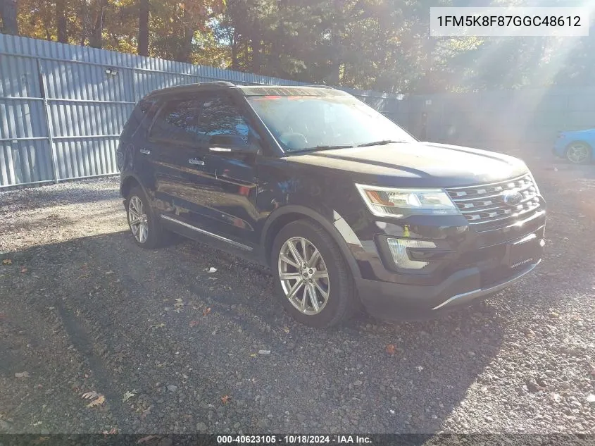 2016 Ford Explorer Limited VIN: 1FM5K8F87GGC48612 Lot: 40623105