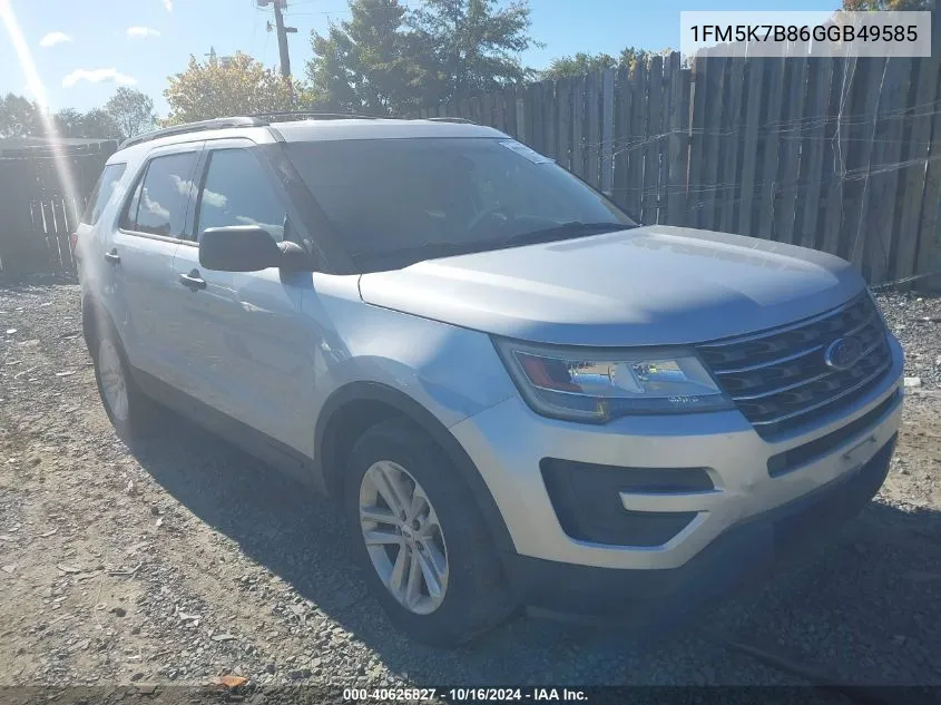 2016 Ford Explorer VIN: 1FM5K7B86GGB49585 Lot: 40626827