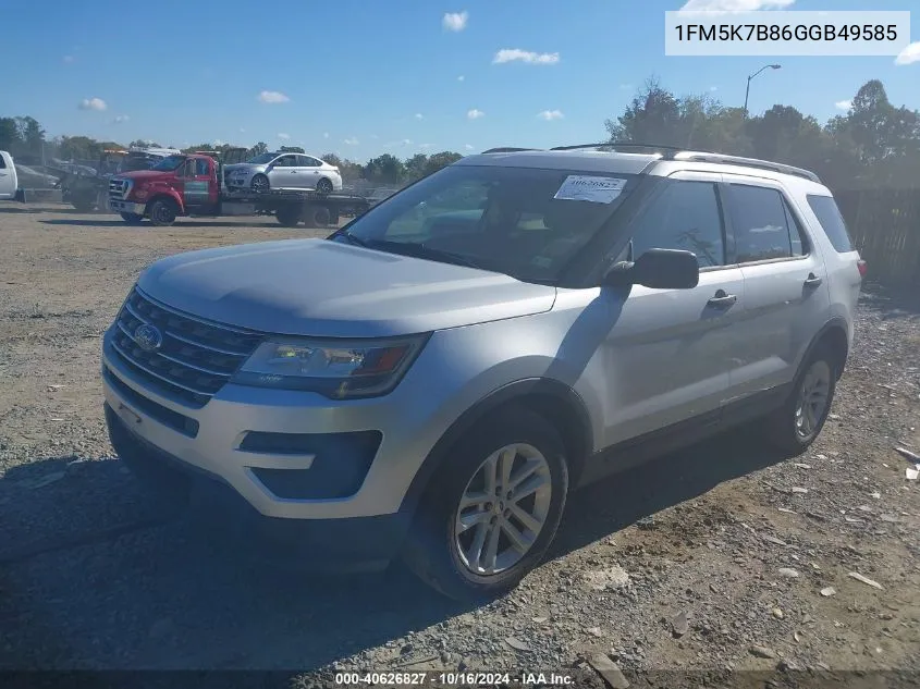 2016 Ford Explorer VIN: 1FM5K7B86GGB49585 Lot: 40626827