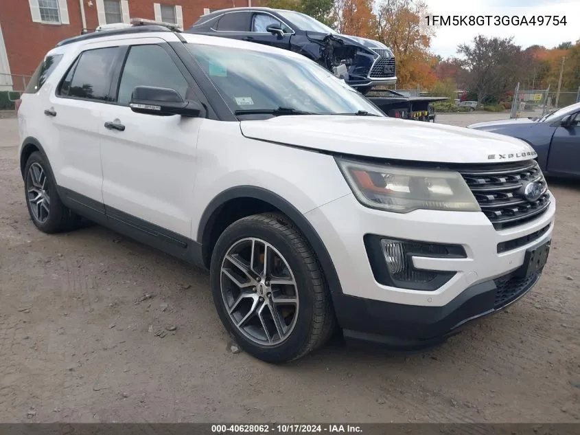 2016 Ford Explorer Sport VIN: 1FM5K8GT3GGA49754 Lot: 40628062