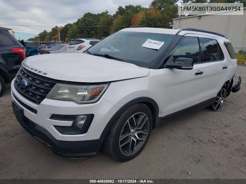 2016 Ford Explorer Sport VIN: 1FM5K8GT3GGA49754 Lot: 40628062