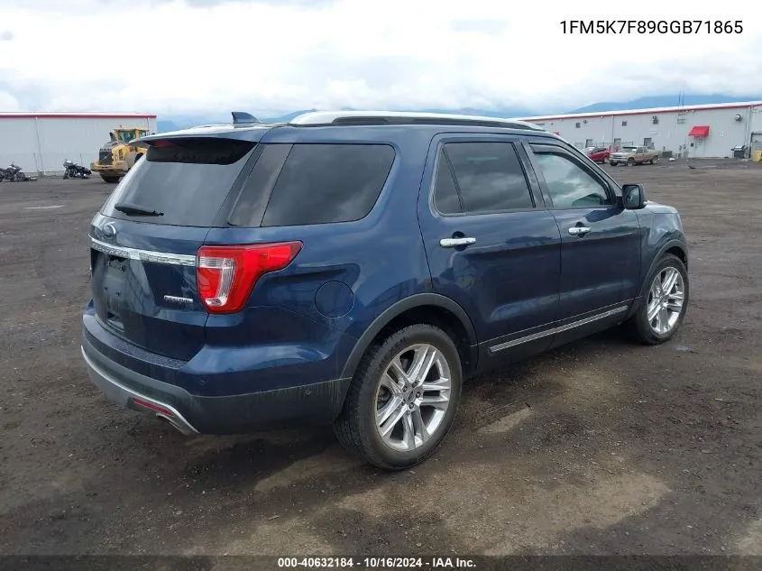 2016 Ford Explorer Limited VIN: 1FM5K7F89GGB71865 Lot: 40632184