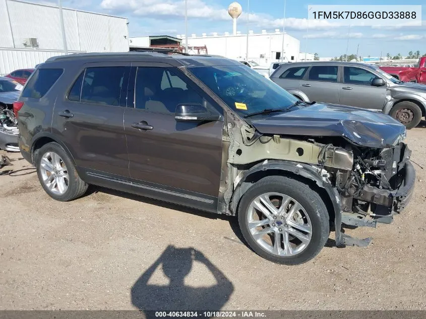 2016 Ford Explorer Xlt VIN: 1FM5K7D86GGD33888 Lot: 40634834