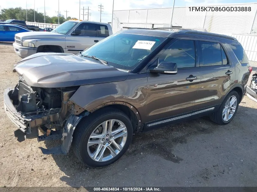 2016 Ford Explorer Xlt VIN: 1FM5K7D86GGD33888 Lot: 40634834