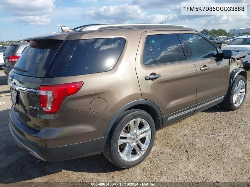 2016 Ford Explorer Xlt VIN: 1FM5K7D86GGD33888 Lot: 40634834