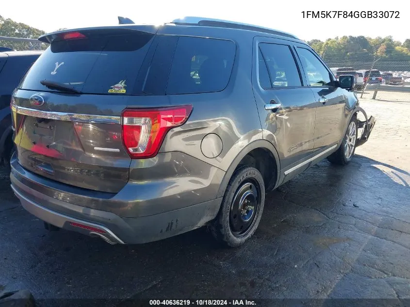 2016 Ford Explorer Limited VIN: 1FM5K7F84GGB33072 Lot: 40636219