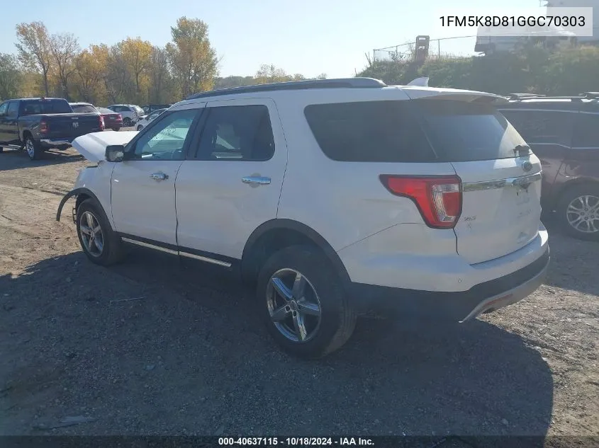 2016 Ford Explorer Xlt VIN: 1FM5K8D81GGC70303 Lot: 40637115