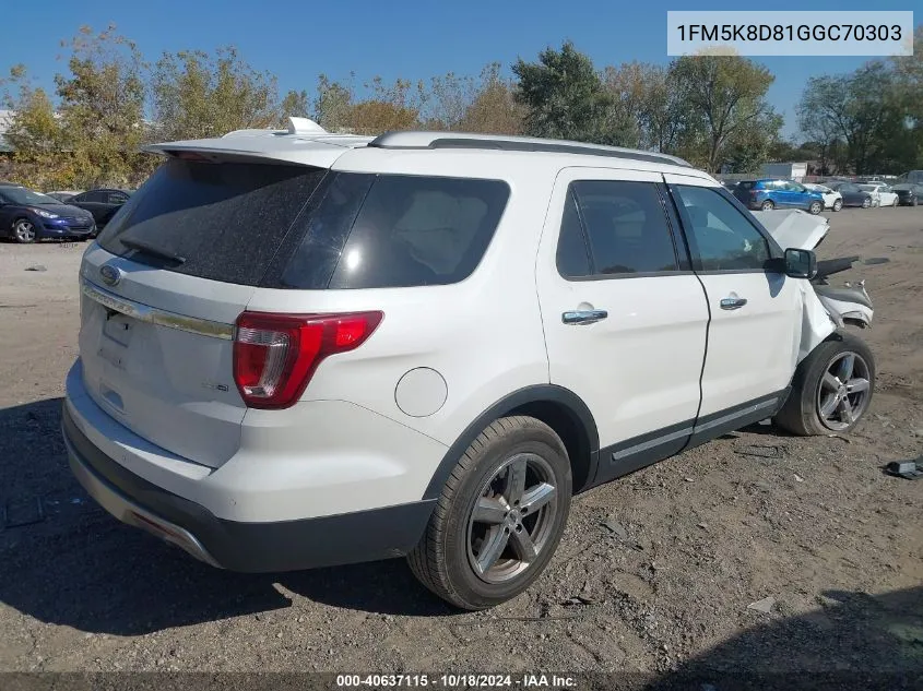 2016 Ford Explorer Xlt VIN: 1FM5K8D81GGC70303 Lot: 40637115