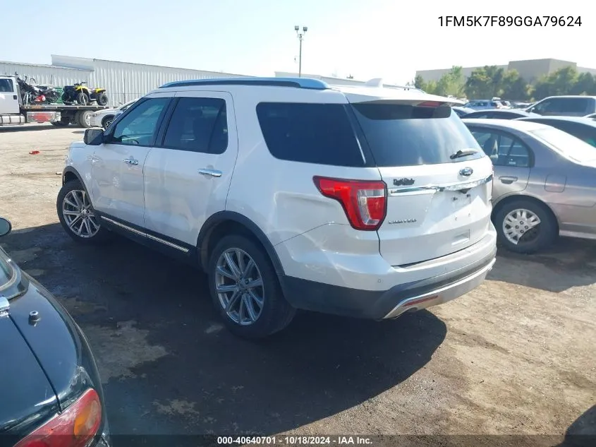 2016 Ford Explorer Limited VIN: 1FM5K7F89GGA79624 Lot: 40640701