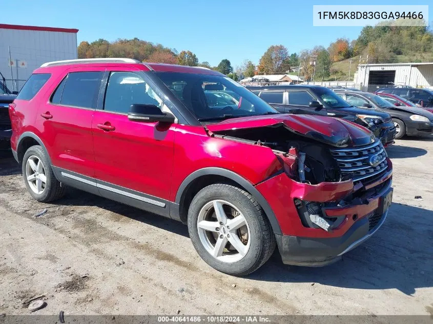 2016 Ford Explorer Xlt VIN: 1FM5K8D83GGA94466 Lot: 40641486