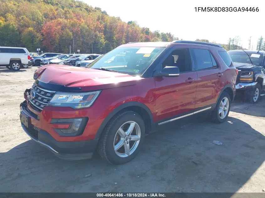 2016 Ford Explorer Xlt VIN: 1FM5K8D83GGA94466 Lot: 40641486