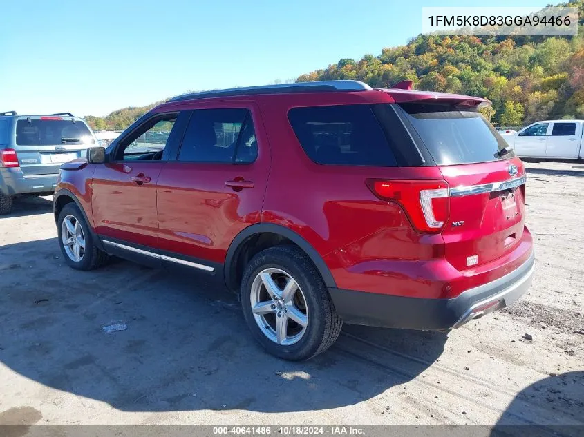 2016 Ford Explorer Xlt VIN: 1FM5K8D83GGA94466 Lot: 40641486