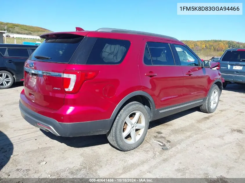 2016 Ford Explorer Xlt VIN: 1FM5K8D83GGA94466 Lot: 40641486