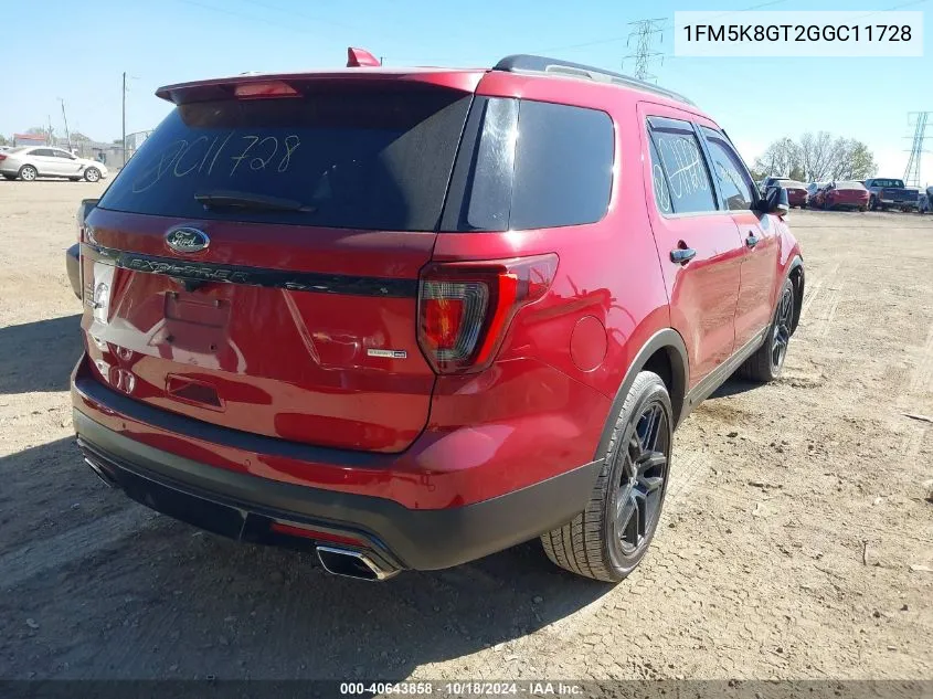 2016 Ford Explorer Sport VIN: 1FM5K8GT2GGC11728 Lot: 40643858