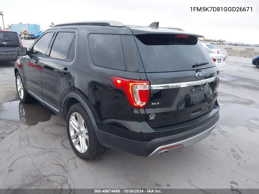 2016 Ford Explorer Xlt VIN: 1FM5K7D81GGD26671 Lot: 40674486