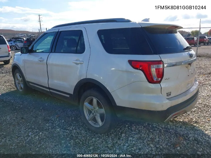 2016 Ford Explorer Xlt VIN: 1FM5K8D81GGB10244 Lot: 40692126