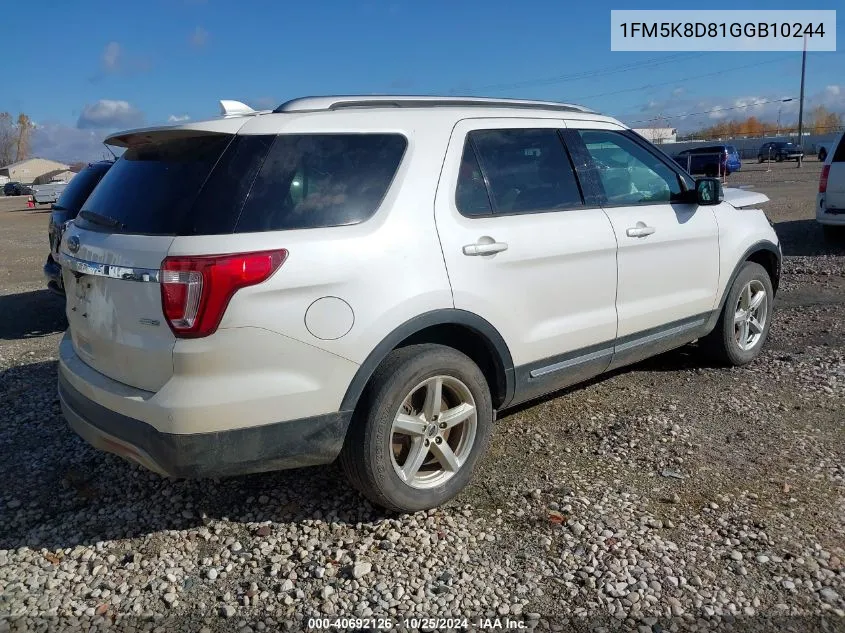 2016 Ford Explorer Xlt VIN: 1FM5K8D81GGB10244 Lot: 40692126