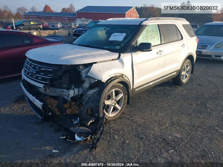 2016 Ford Explorer Xlt VIN: 1FM5K8D83GGB20032 Lot: 40697478