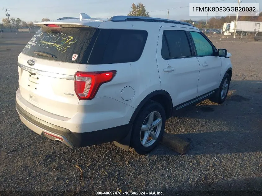 2016 Ford Explorer Xlt VIN: 1FM5K8D83GGB20032 Lot: 40697478