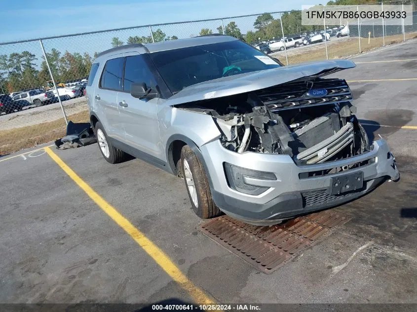 2016 Ford Explorer VIN: 1FM5K7B86GGB43933 Lot: 40700641