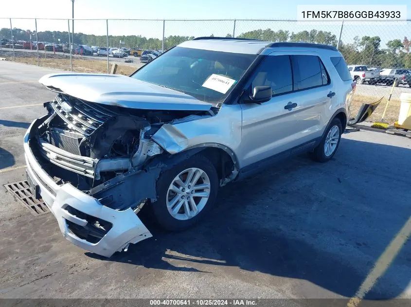 2016 Ford Explorer VIN: 1FM5K7B86GGB43933 Lot: 40700641