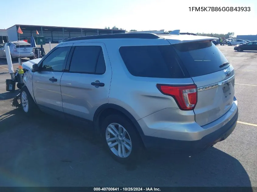 2016 Ford Explorer VIN: 1FM5K7B86GGB43933 Lot: 40700641