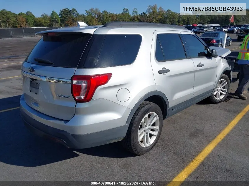 2016 Ford Explorer VIN: 1FM5K7B86GGB43933 Lot: 40700641