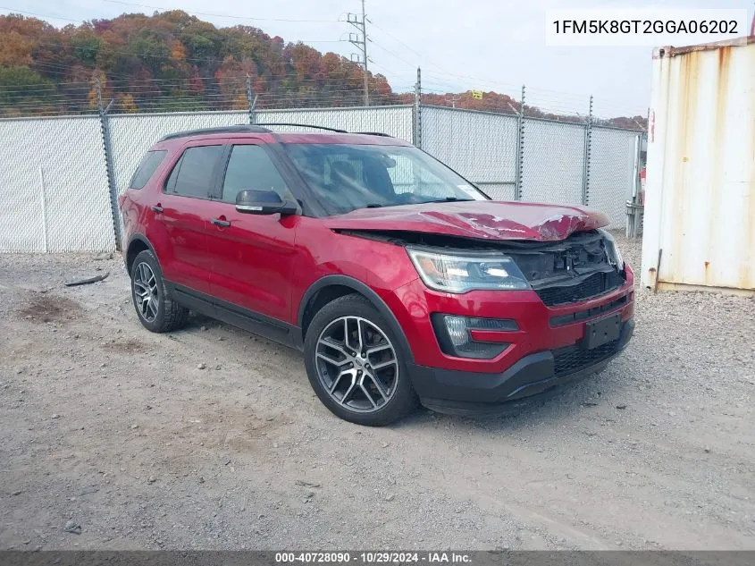 2016 Ford Explorer Sport VIN: 1FM5K8GT2GGA06202 Lot: 40728090