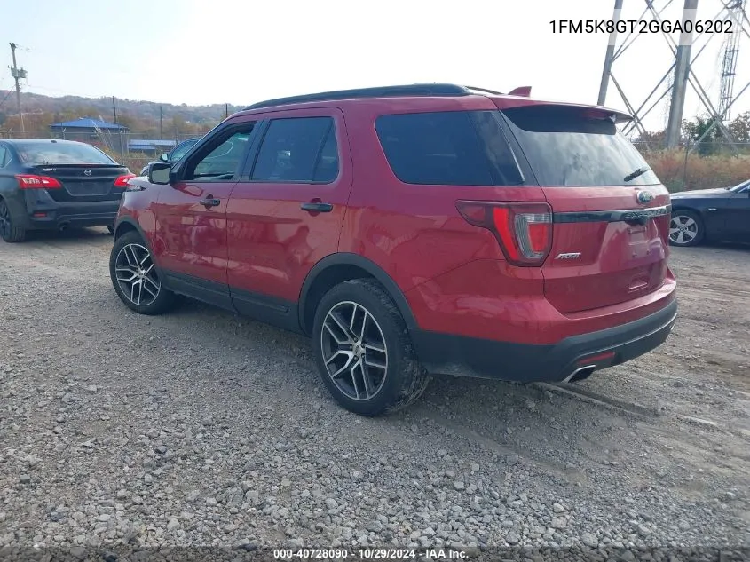 2016 Ford Explorer Sport VIN: 1FM5K8GT2GGA06202 Lot: 40728090