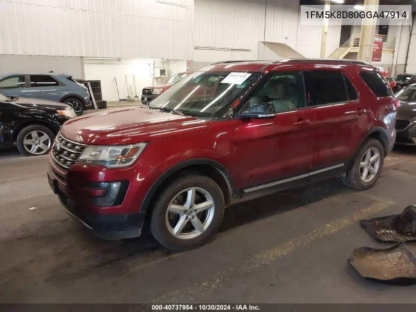 2016 Ford Explorer Xlt VIN: 1FM5K8D80GGA47914 Lot: 40737954