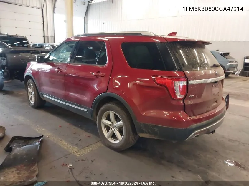 2016 Ford Explorer Xlt VIN: 1FM5K8D80GGA47914 Lot: 40737954