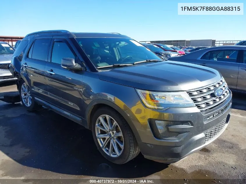 2016 Ford Explorer Limited VIN: 1FM5K7F88GGA88315 Lot: 40737972