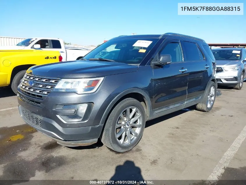 2016 Ford Explorer Limited VIN: 1FM5K7F88GGA88315 Lot: 40737972