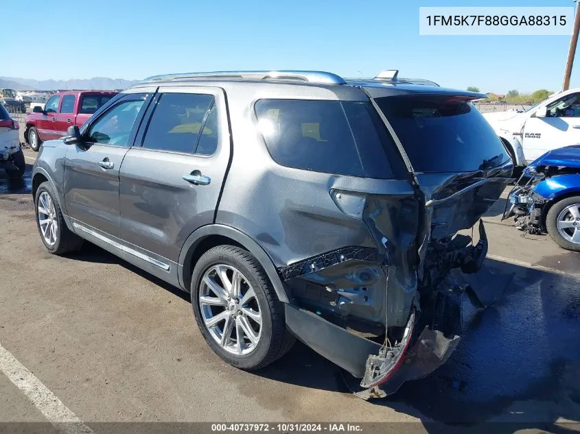 2016 Ford Explorer Limited VIN: 1FM5K7F88GGA88315 Lot: 40737972