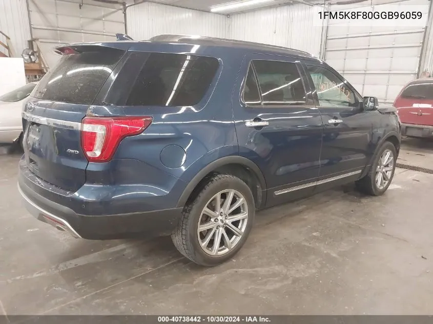 2016 Ford Explorer Limited VIN: 1FM5K8F80GGB96059 Lot: 40738442