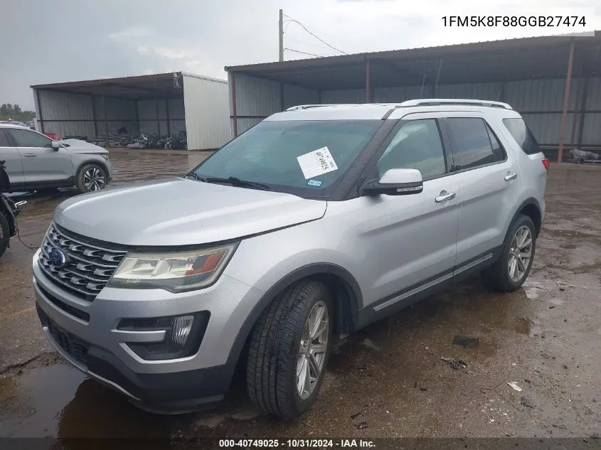 2016 Ford Explorer Limited VIN: 1FM5K8F88GGB27474 Lot: 40749025