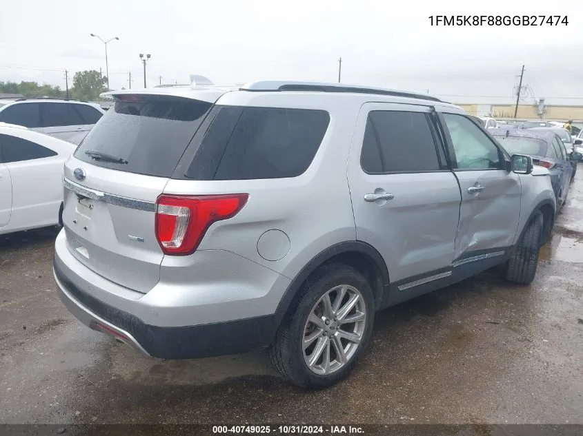 2016 Ford Explorer Limited VIN: 1FM5K8F88GGB27474 Lot: 40749025