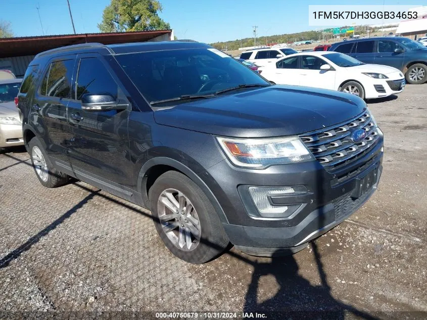 2016 Ford Explorer Xlt VIN: 1FM5K7DH3GGB34653 Lot: 40750679