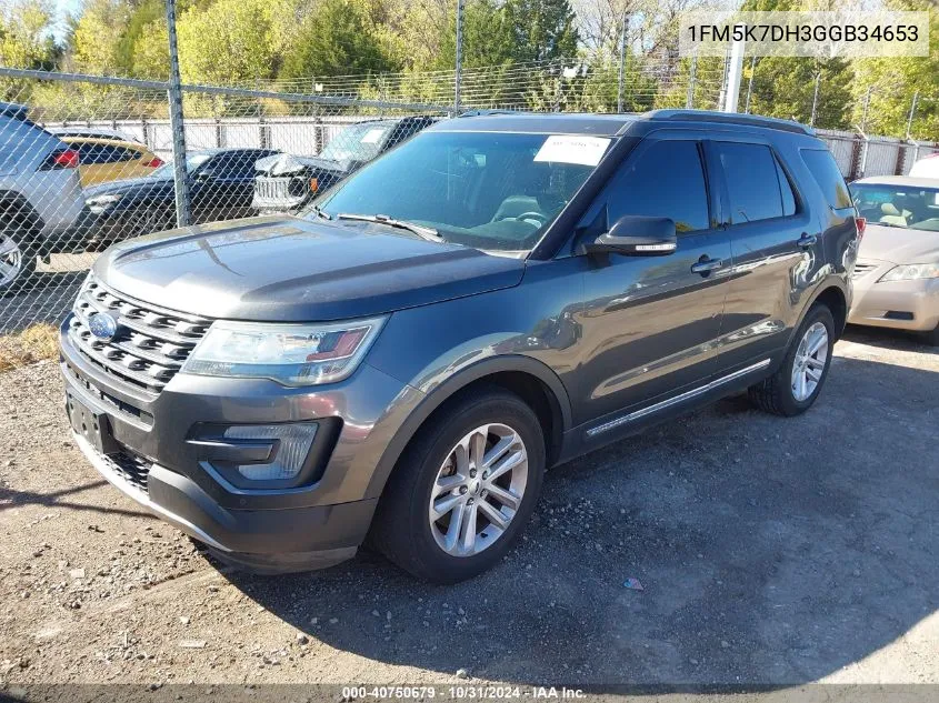 2016 Ford Explorer Xlt VIN: 1FM5K7DH3GGB34653 Lot: 40750679