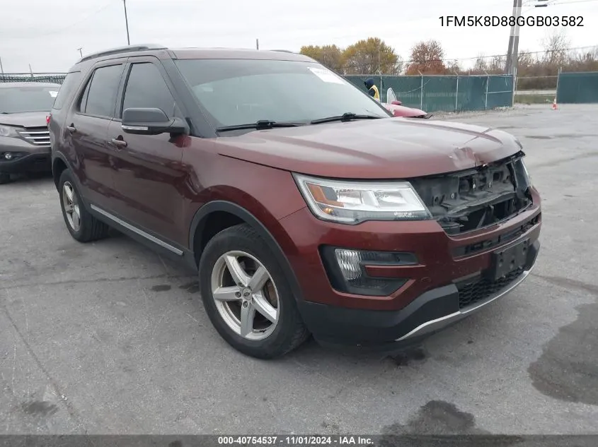 2016 Ford Explorer Xlt VIN: 1FM5K8D88GGB03582 Lot: 40754537