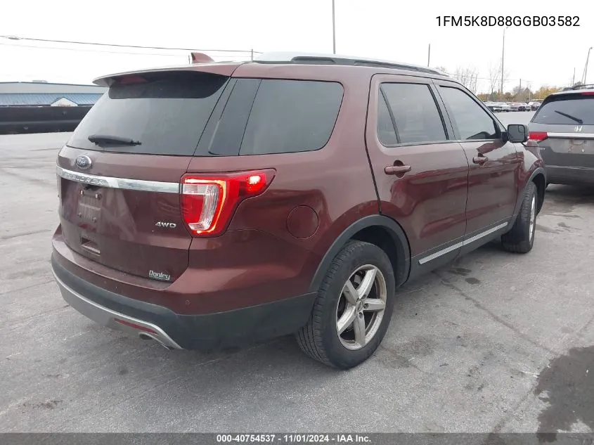 2016 Ford Explorer Xlt VIN: 1FM5K8D88GGB03582 Lot: 40754537