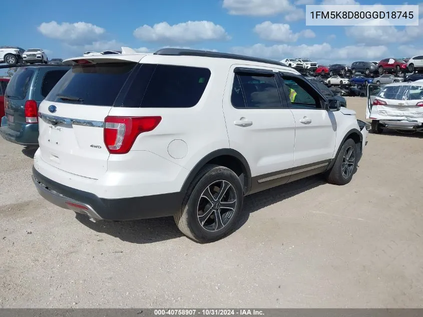 2016 Ford Explorer Xlt VIN: 1FM5K8D80GGD18745 Lot: 40758907