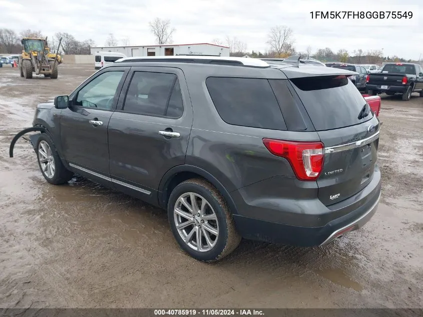 2016 Ford Explorer Limited VIN: 1FM5K7FH8GGB75549 Lot: 40785919