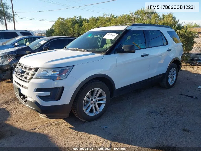 2016 Ford Explorer VIN: 1FM5K7B86GGB12231 Lot: 40794128