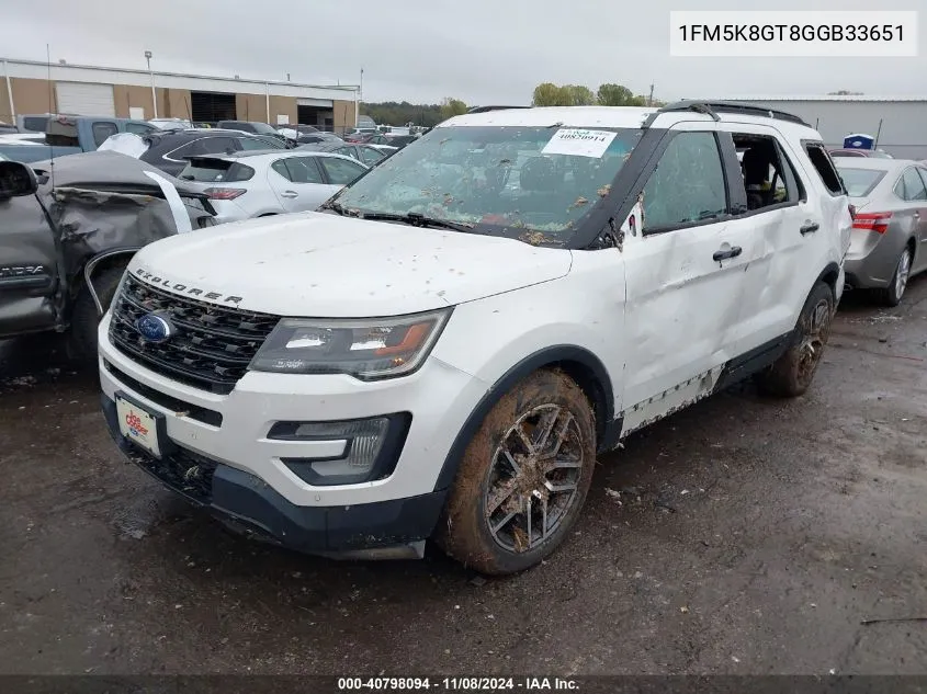 2016 Ford Explorer Sport VIN: 1FM5K8GT8GGB33651 Lot: 40798094