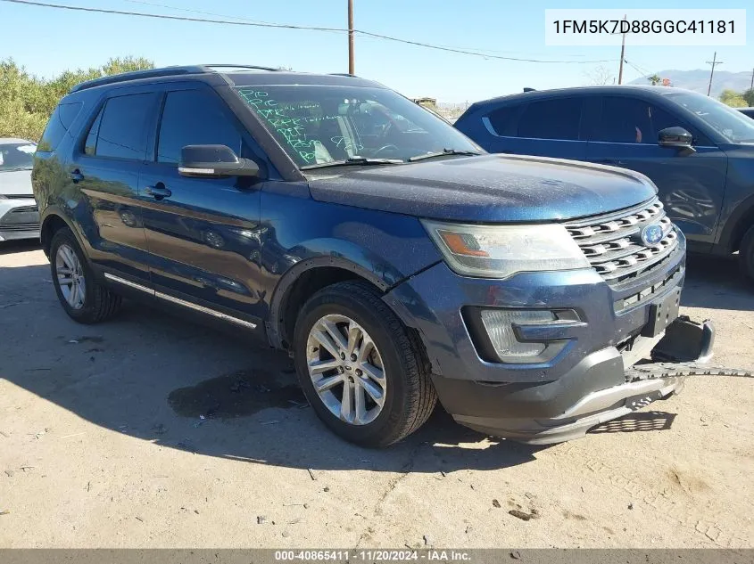 2016 Ford Explorer Xlt VIN: 1FM5K7D88GGC41181 Lot: 40865411