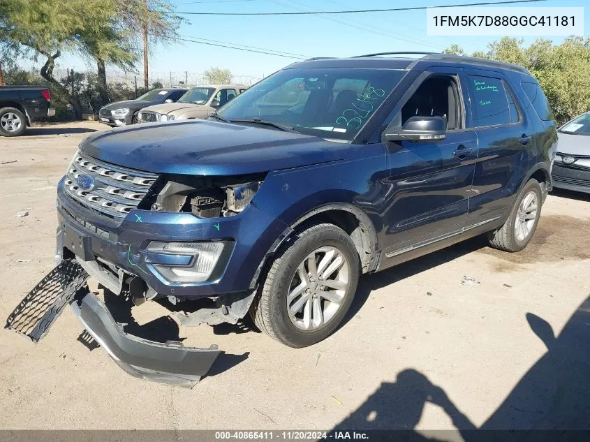 2016 Ford Explorer Xlt VIN: 1FM5K7D88GGC41181 Lot: 40865411