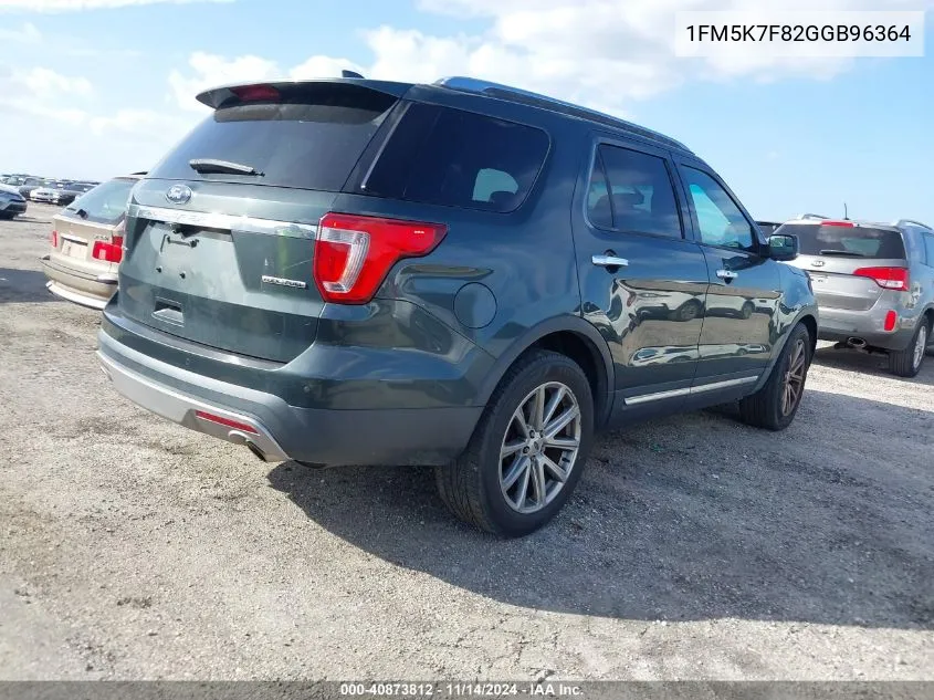 2016 Ford Explorer Limited VIN: 1FM5K7F82GGB96364 Lot: 40873812