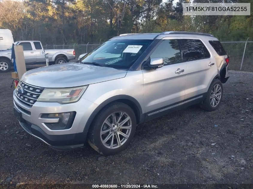 2016 Ford Explorer Limited VIN: 1FM5K7F81GGA52255 Lot: 40883600