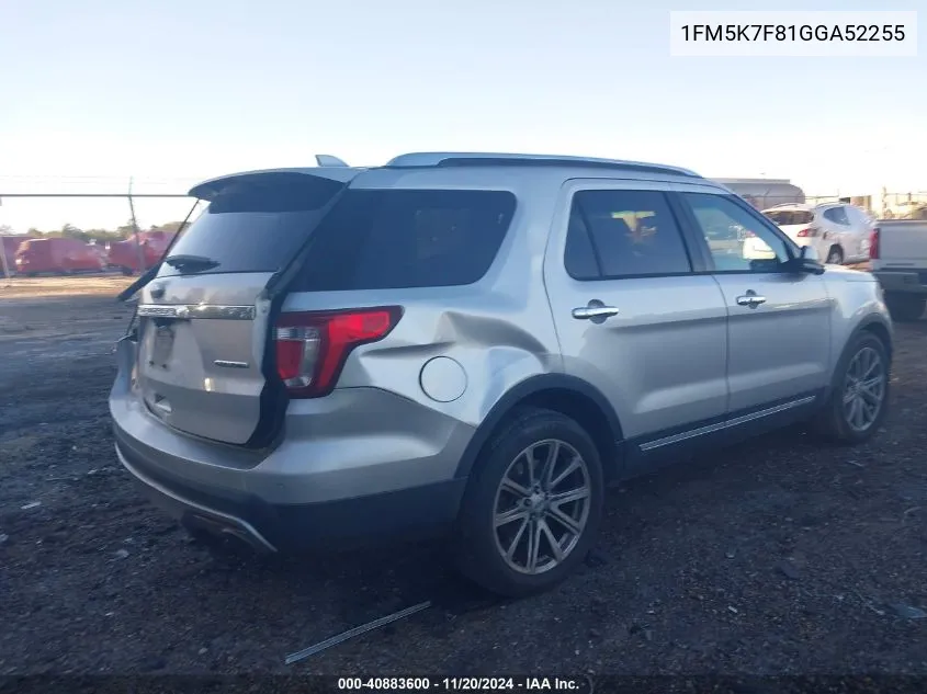 2016 Ford Explorer Limited VIN: 1FM5K7F81GGA52255 Lot: 40883600